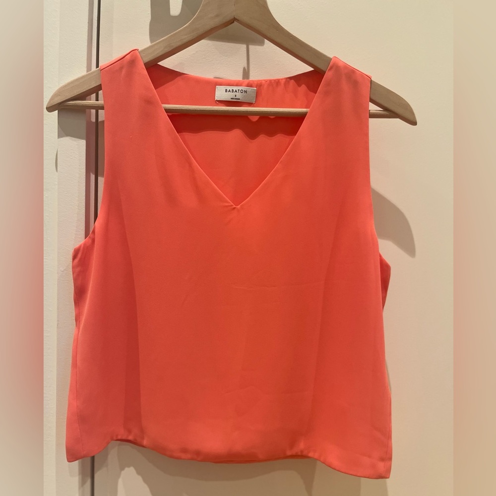 Aritzia Babaton Silk Tank V-neck WorkBlouse (Small) in Pink/Peach. Gently used